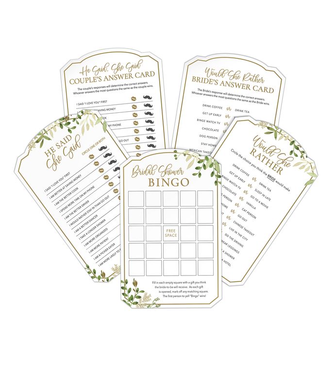 Lillian Rose Botanical Greenery Bridal Shower Set Of 3 Game Cards